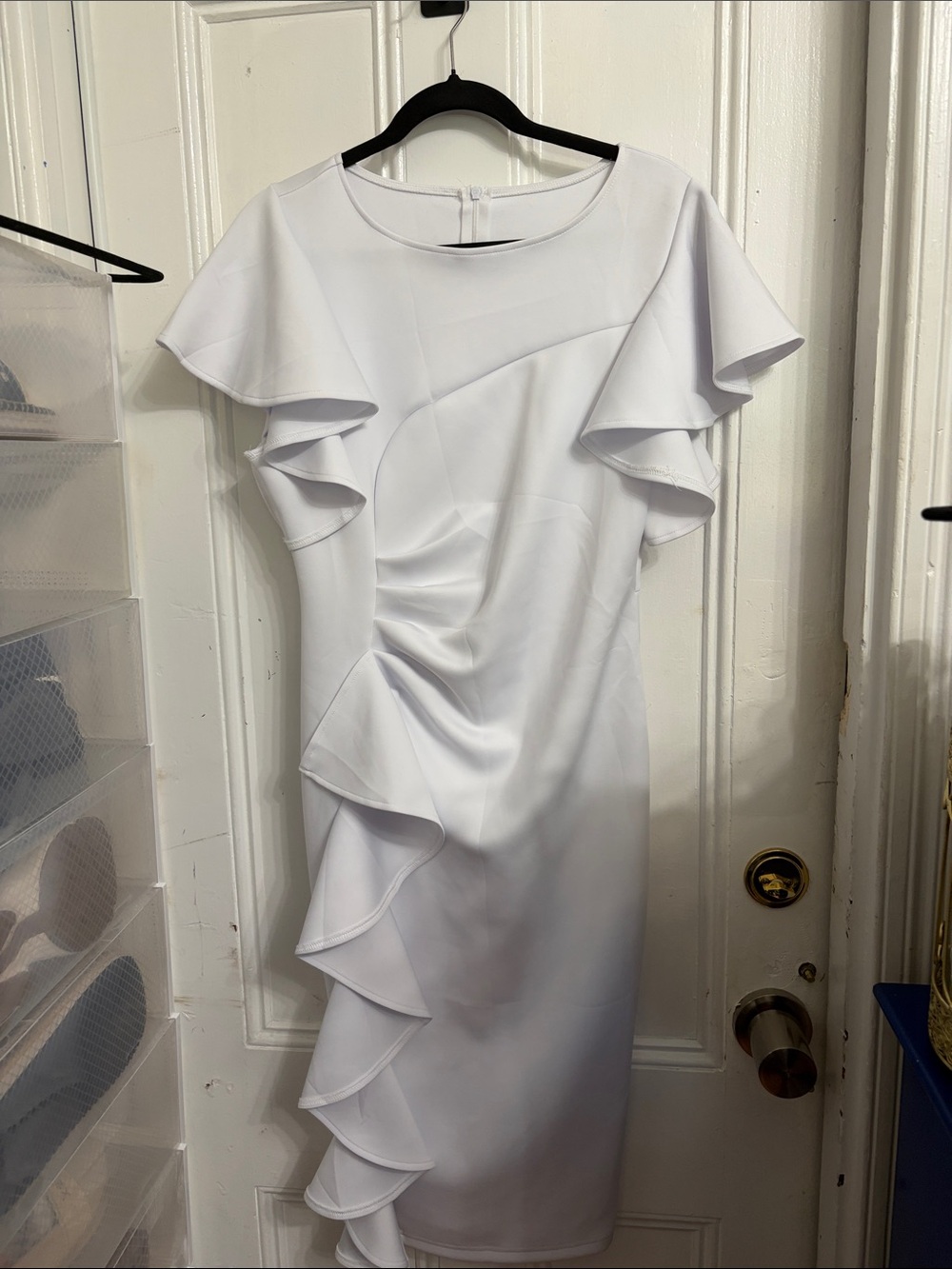 White Midi Ruffle Sleeve Sheath Dress